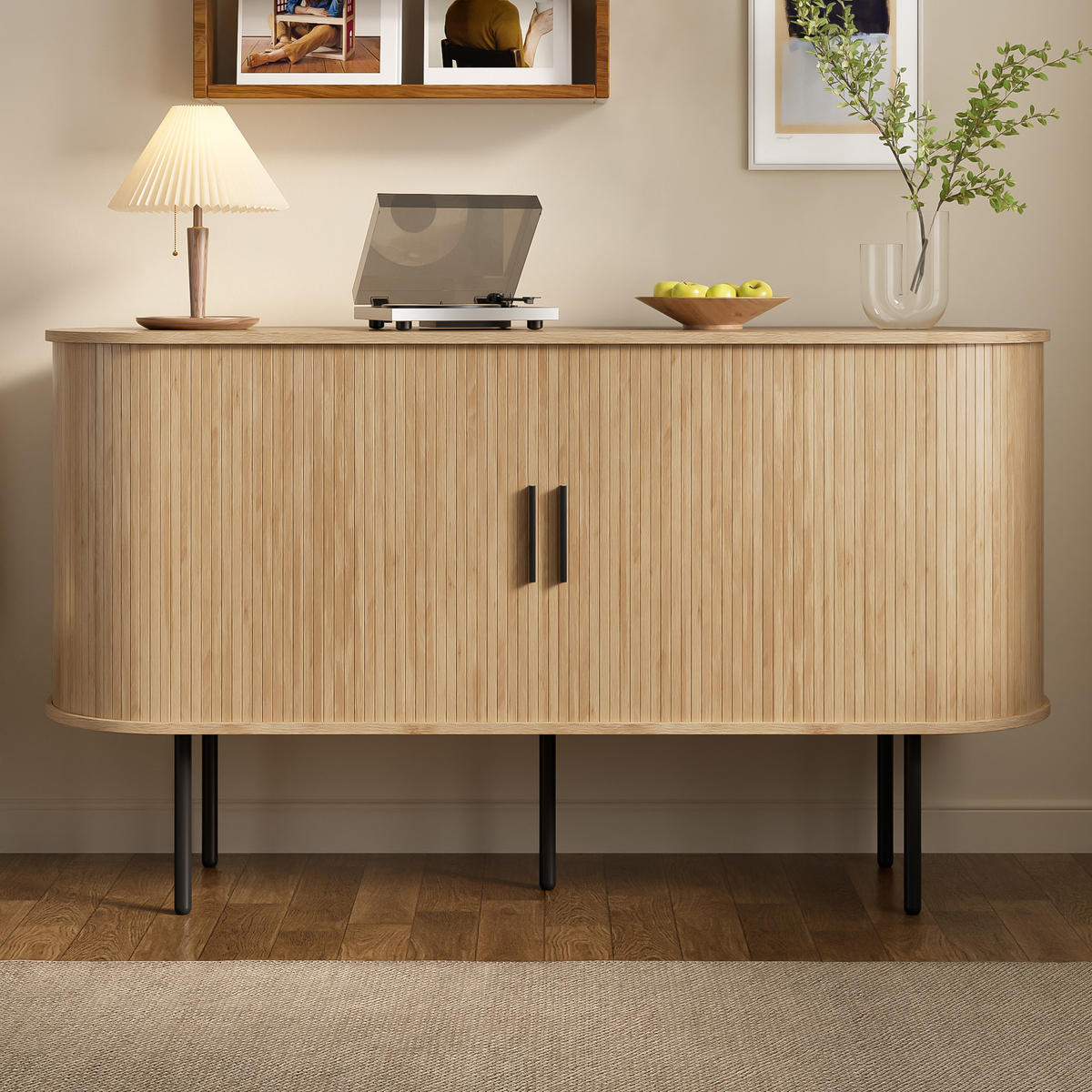 SIDEBOARD Rolljalousie MDF Aluminium Eisenbeine modern - Naturfarben, Holzwerkstoff (40/78/140cm) - FLIEKS