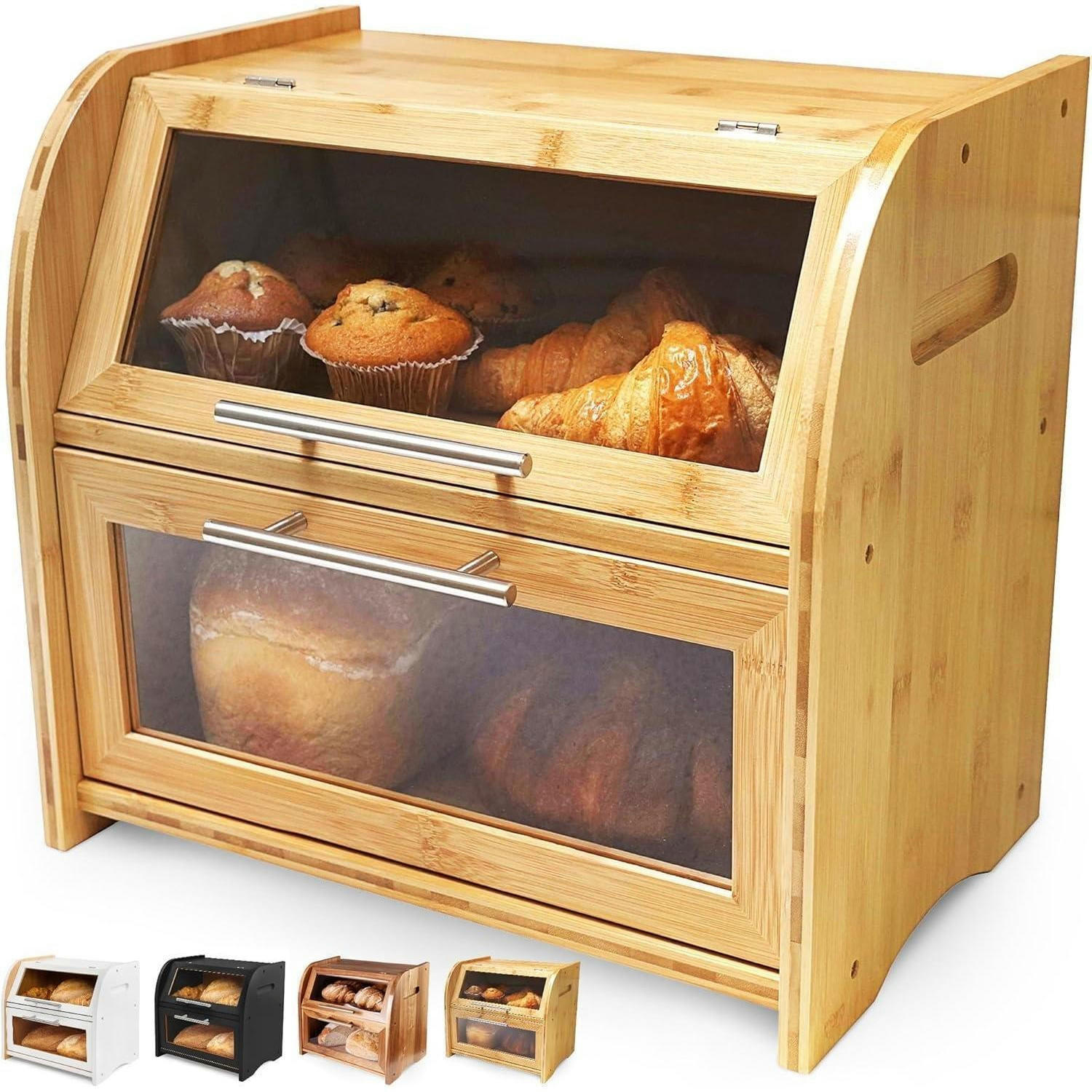 BROTKASTEN Bambus mit Sichtfenster und 2 Regalen - Hellbraun, Naturmaterialien (37/26/40cm)