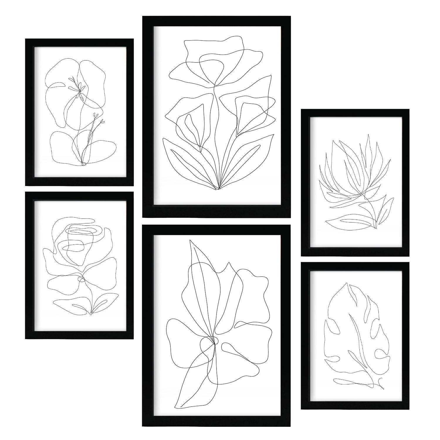 POSTER Set Mit 6 Blütenrahmen 2 In Blume Zusammenfassung Ästhetische Dekorative Gemälde Für Ihr Wohnzimmer Zuhause A3 & A4 Schwarzer Rahmen - Schwarz, Papier (29/3cm) - Nacnic