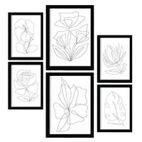 POSTER Set Mit 6 Blütenrahmen 2 In Blume Zusammenfassung Ästhetische Dekorative Gemälde Für Ihr Wohnzimmer Zuhause A3 & A4 Schwarzer Rahmen - Schwarz, Papier (29/3cm) - Nacnic