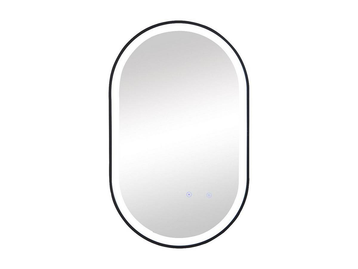BADEZIMMERSPIEGEL oval mit Beleuchtung - beschlagfrei - 50 x 80 cm - Schwarze Kontur - ALARICO - Schwarz, Glas (50/80/4.05cm) - Vente-Unique