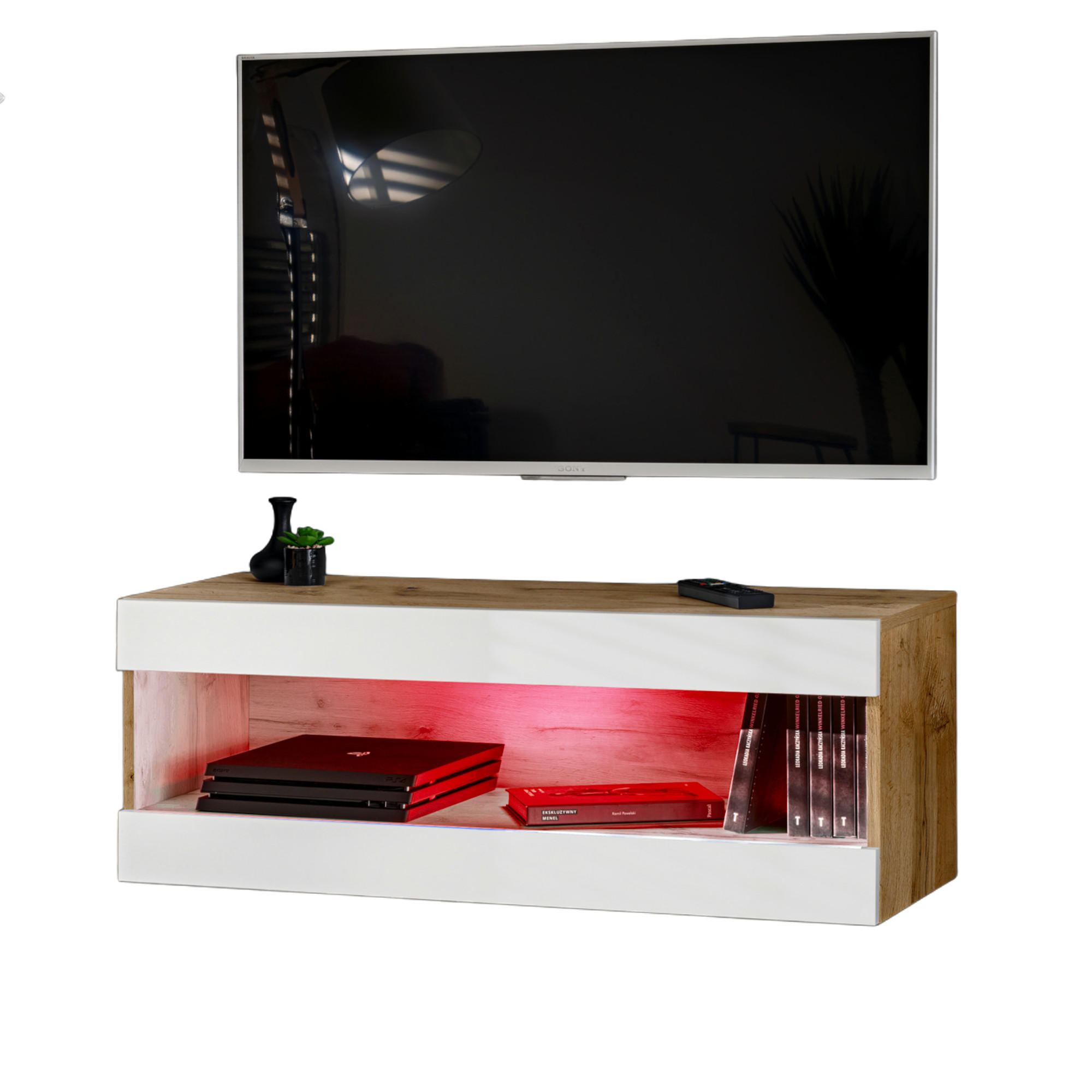 Komodee Hängeboard Weiß, Eiche Wotan 100x36x35 cm