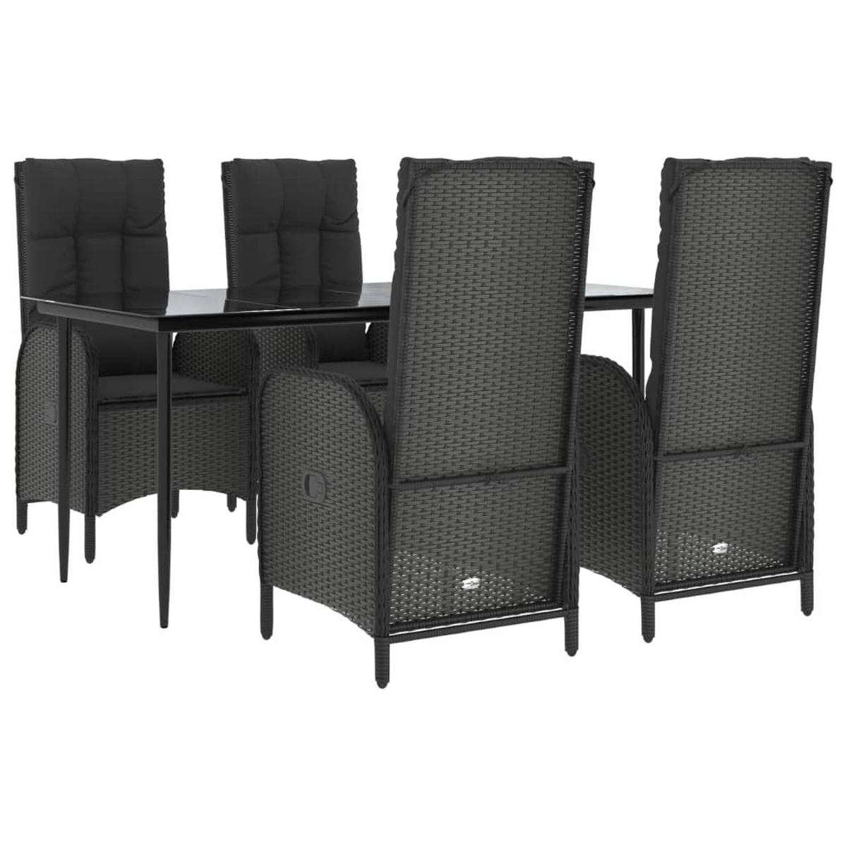 GARTEN-ESSGRUPPE 5-TLG. Mit Kissen Schwarz Poly Rattan - Schwarz, Kunststoff - vidaXL