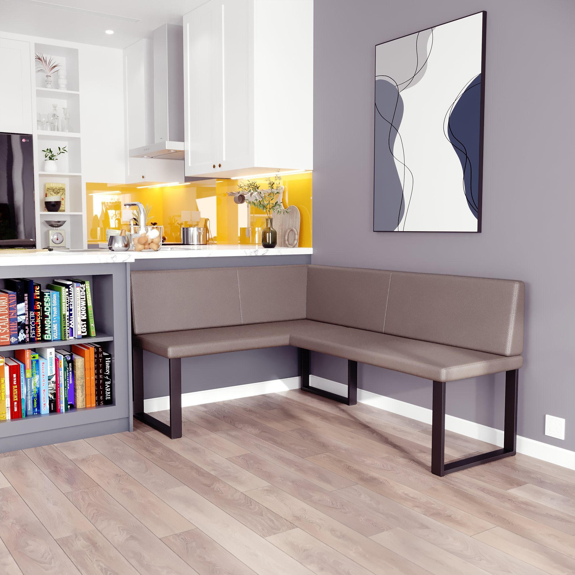 ECKBANK Alina - Kunstleder - 128 x 168 cm - Rechts - Braun - Braun, Leder/Metall (128/168cm) - AN-Moebel 4u