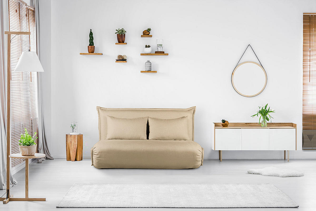 SCHLAFSOFA - Creme, Textil/Metall (150/75/85cm) - home24