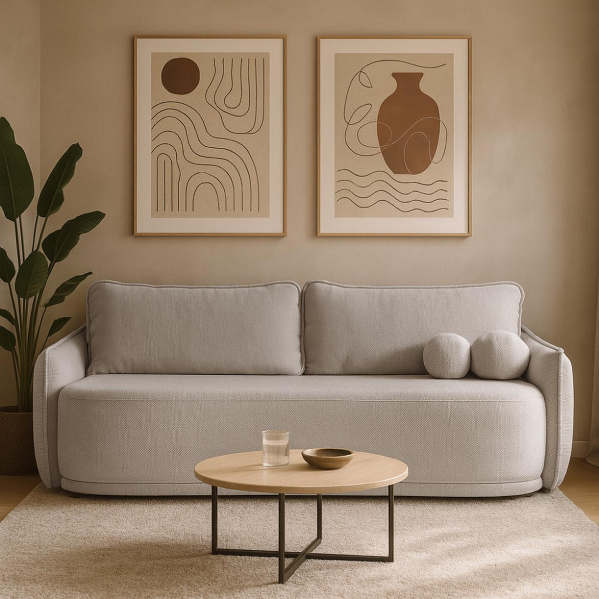 SCHLAFSOFA 3-Sitzer Puro mit Schlaffunktion, Beige - Beige/Schwarz, Textil (231/93/106cm) - Beautysofa