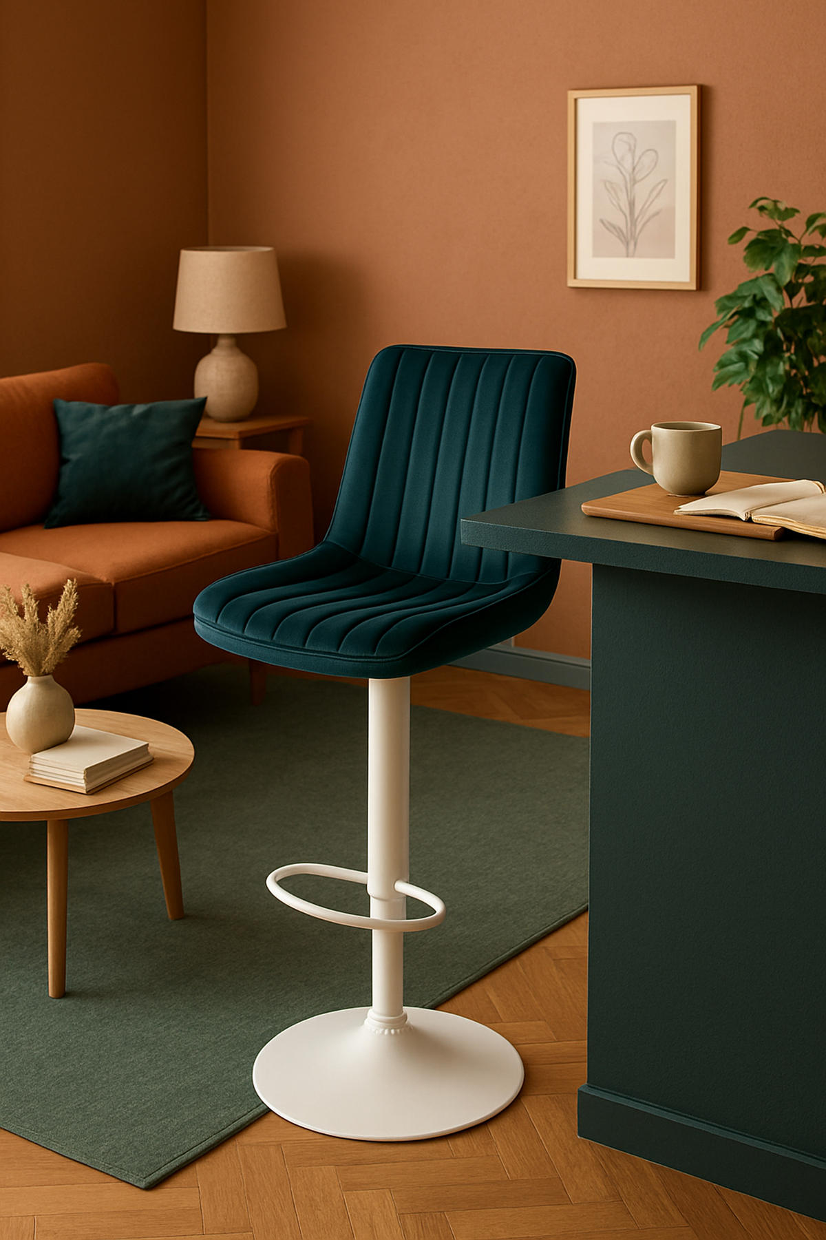 BARHOCKER 2er Set Tolor Samt weiß grün - Weiß/Grün, Textil/Metall (49.5/112/50cm) - TPFLiving