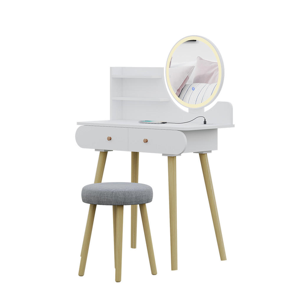 SCHMINKTISCH Edda Weiß 80 cm mit LED-Spiegel und QI-Ladestation - Weiß, Holzwerkstoff (80/121/40cm) - Vicco