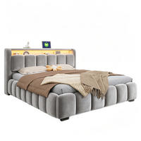 POLSTERBETT 180/200 mit LED/USB, Kopfteil Stauraum, Samt, Grau - Grau, Holz (180/200cm) - LVHOM