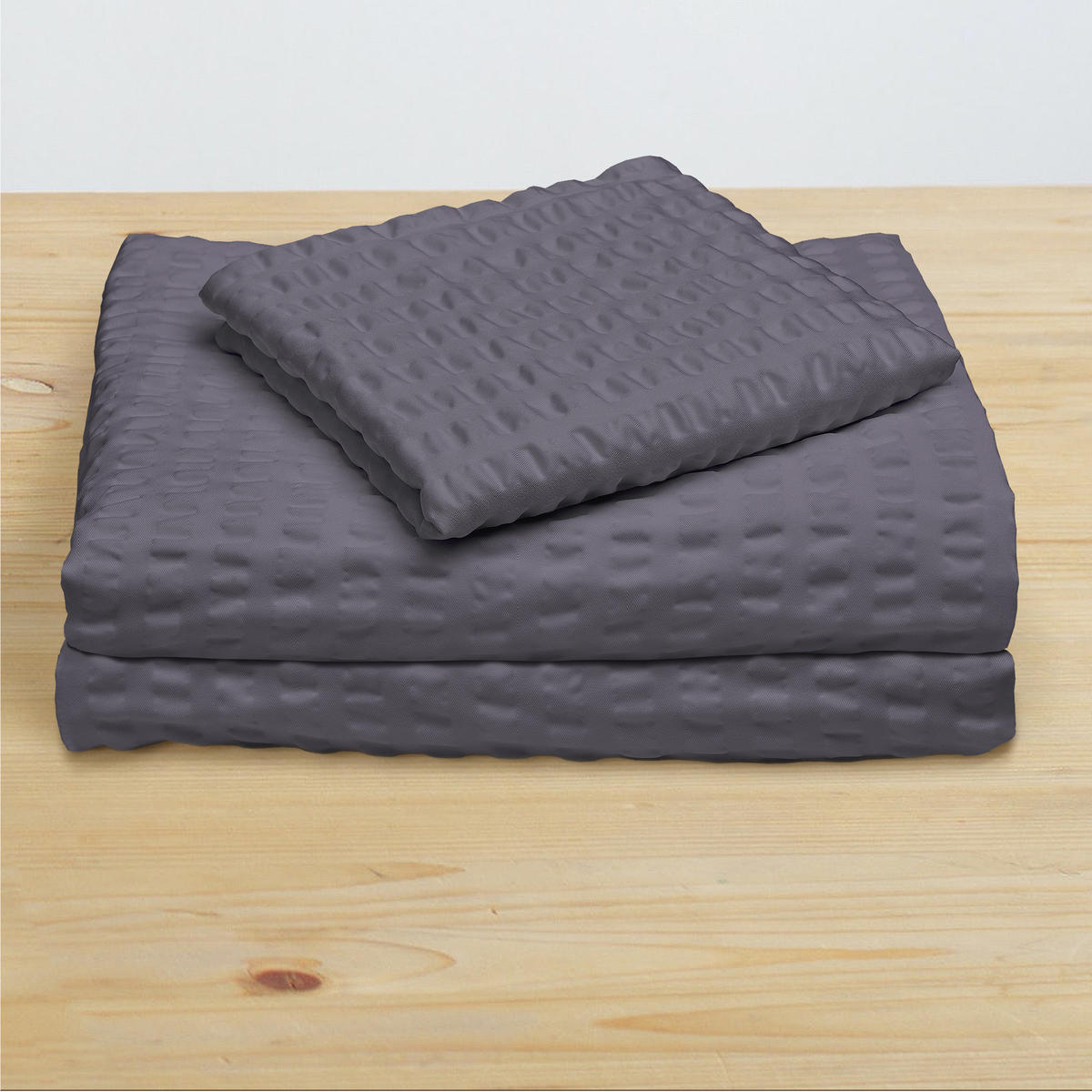 BETTWÄSCHE Meline 135x200cm + Kissenbezug 80x80cm Anthrazit Seersucker - Anthrazit, Textil (135/200cm)