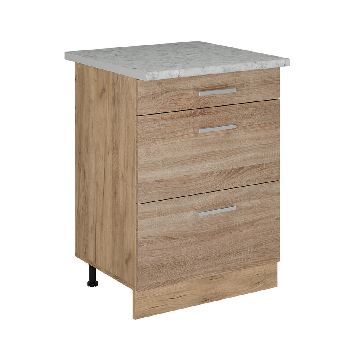 KÜCHENUNTERSCHRANK R-Line Sonoma 60 cm mit Schubladen, AP Marmor - Honigeiche/Sonoma Eiche, Holzwerkstoff (60/81.6/60cm) - Vicco