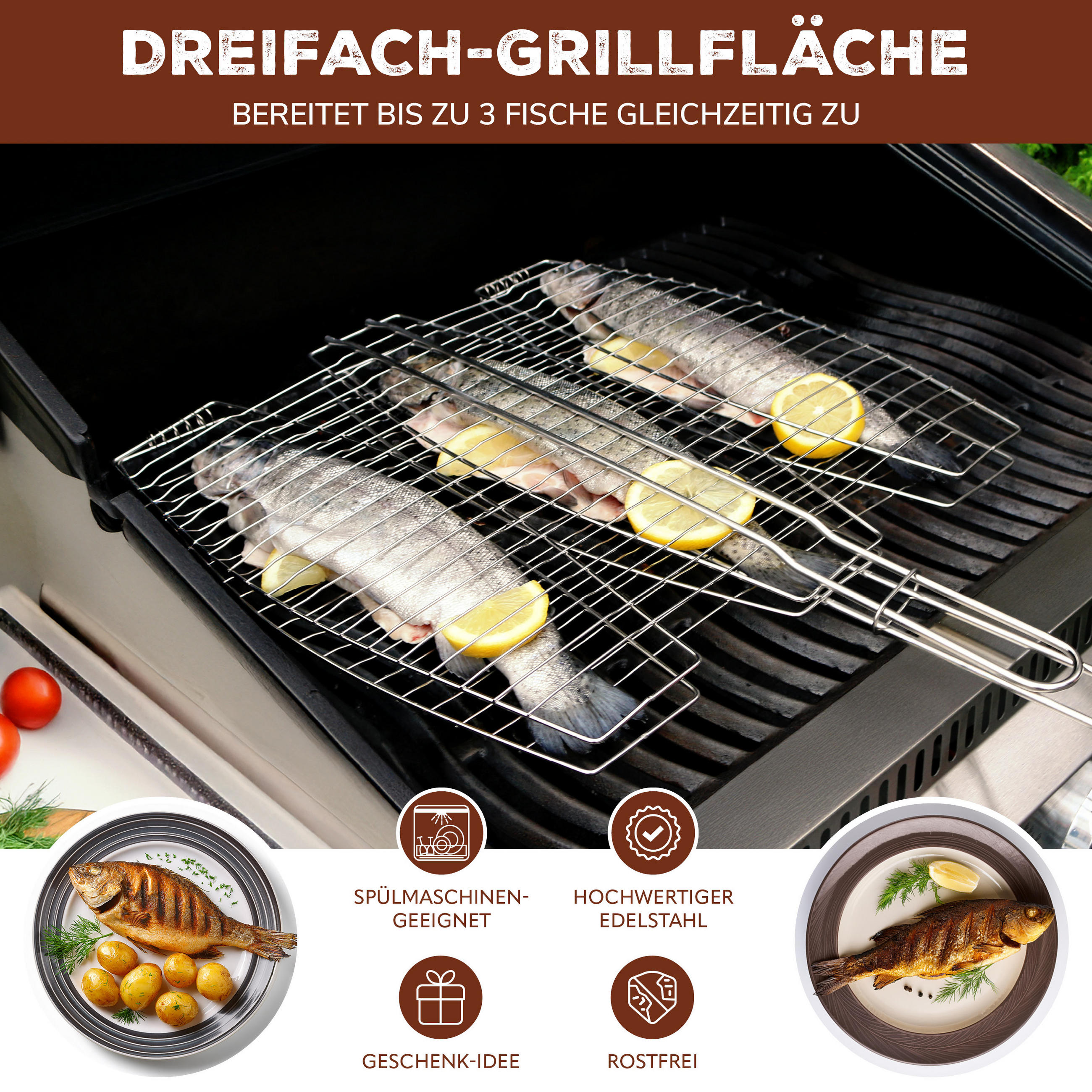 FISCHGRILLER, silber, Edelstahl - Edelstahlfarben, Metall (39.5/39.5/65cm) - bremermann