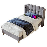 POLSTERBETT 90/200 cm mit USB- und Typ-C-Anschluss, Lattenrost und Matratze, Leinenbezug, Grau - Grau, Textil (90/200cm) - Redom