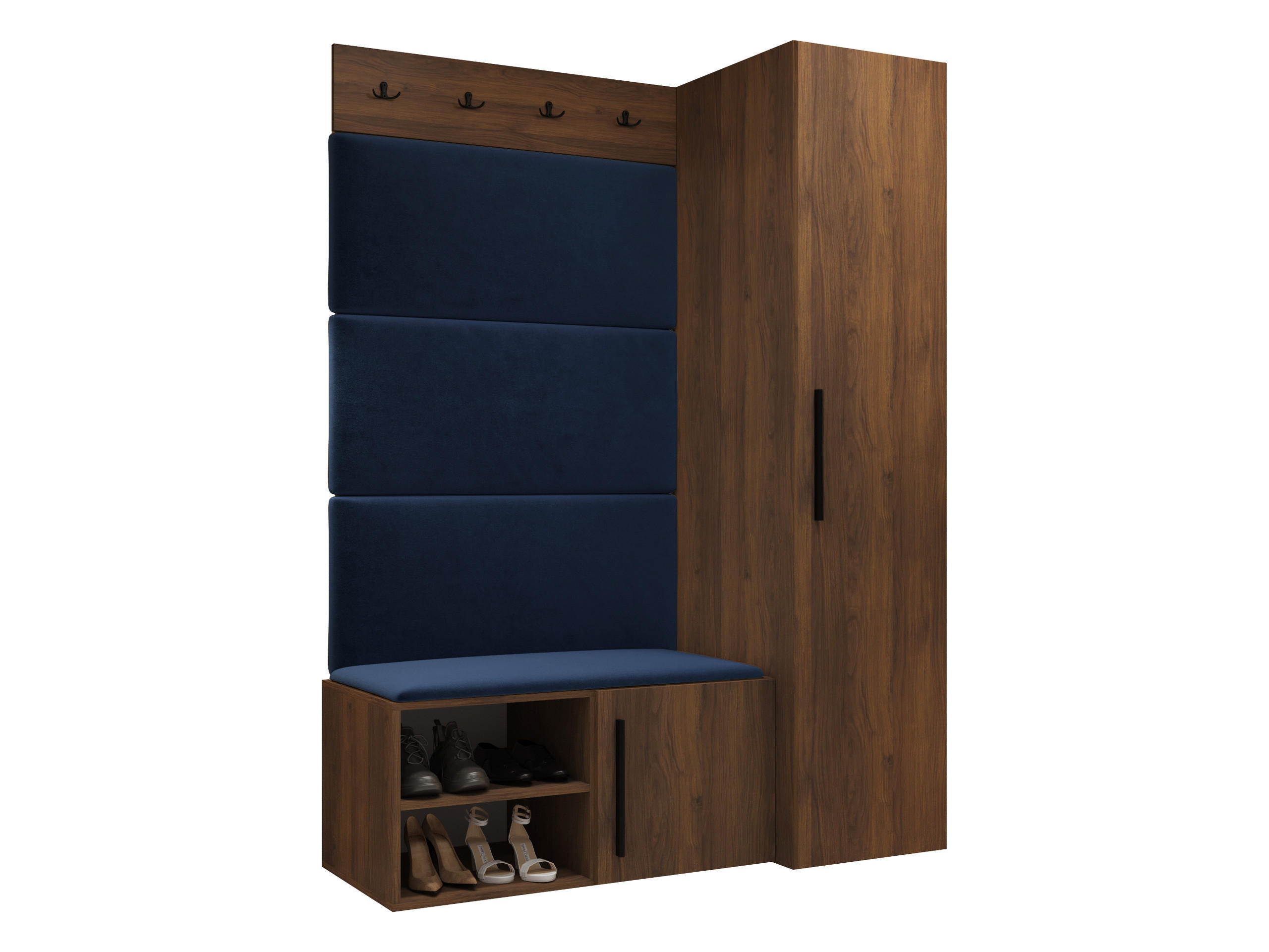 MOBILIER PENTRU HOL Medi II - albastru/culoare lemn de nuc, material plastic/compozit lemnos (40/191/50cm) - MIRJAN24