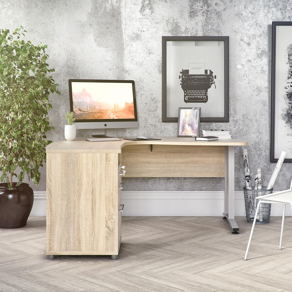SCHREIBTISCH Eiche Dekor - Eiche Wotan, Holzwerkstoff (150/159/74cm) - ebuy24