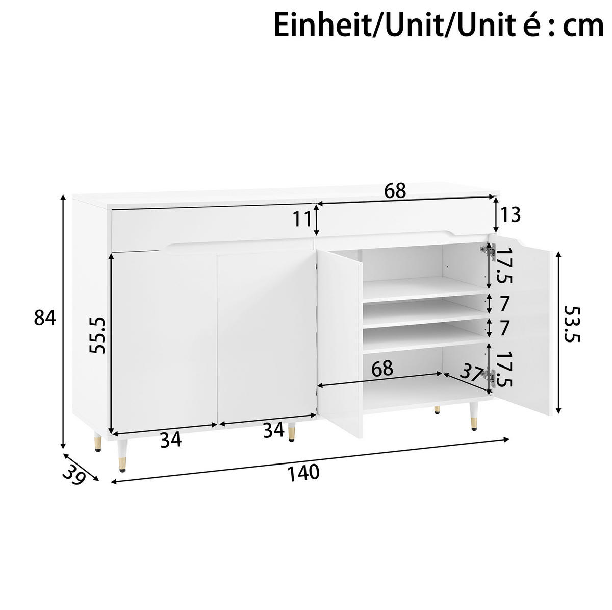 SCHUHSCHRANK 140/84/39 cm Weiß aus Spanplatte mit Soft-Close-Scharnieren - Weiß, Holzwerkstoff (140/84/39cm) - OKMYHOME