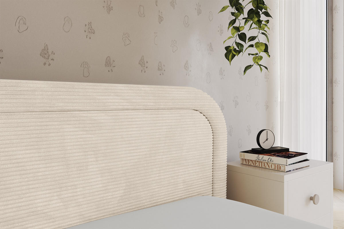 EINZELLBETT Jugendbett mit Bettkasten, Links - JOVY 80x200 Beige - Creme, Holzwerkstoff/Textil (80/200cm) - ALTDECOR