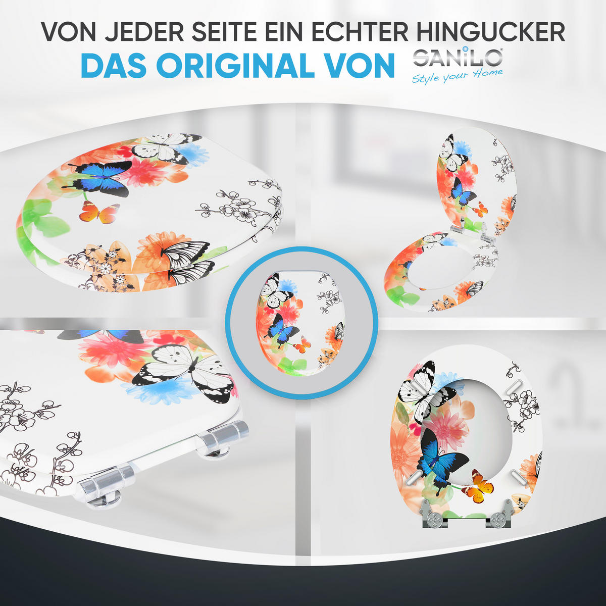 WC-SITZ mit Absenkautomatik Butterfly - Multicolor, Holzwerkstoff (38/6/47cm) - Sanilo