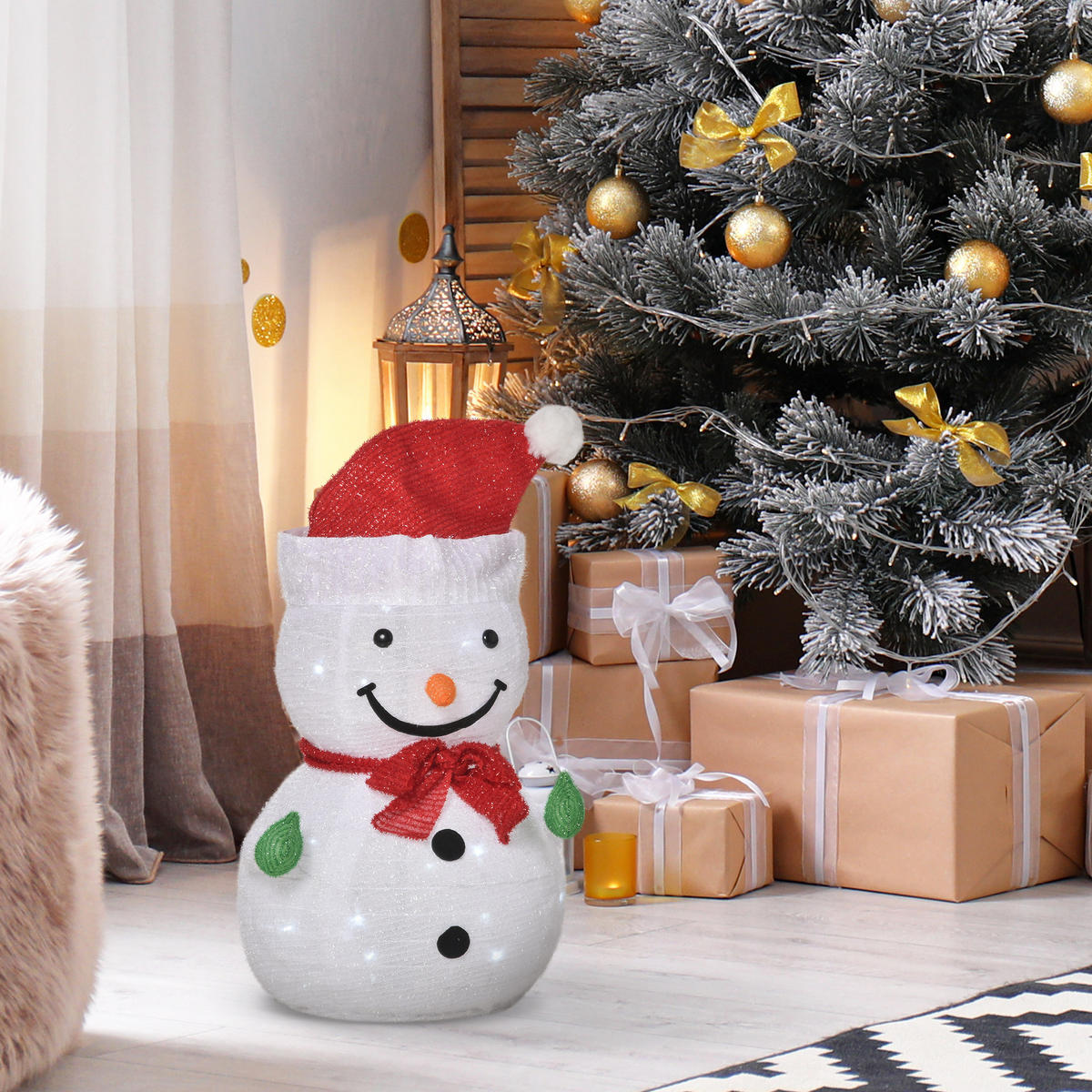 WEIHNACHTS-SCHNEEMANN Grün 30.0/30.0/51.0cm - Grün, Textil (30/51/30cm)