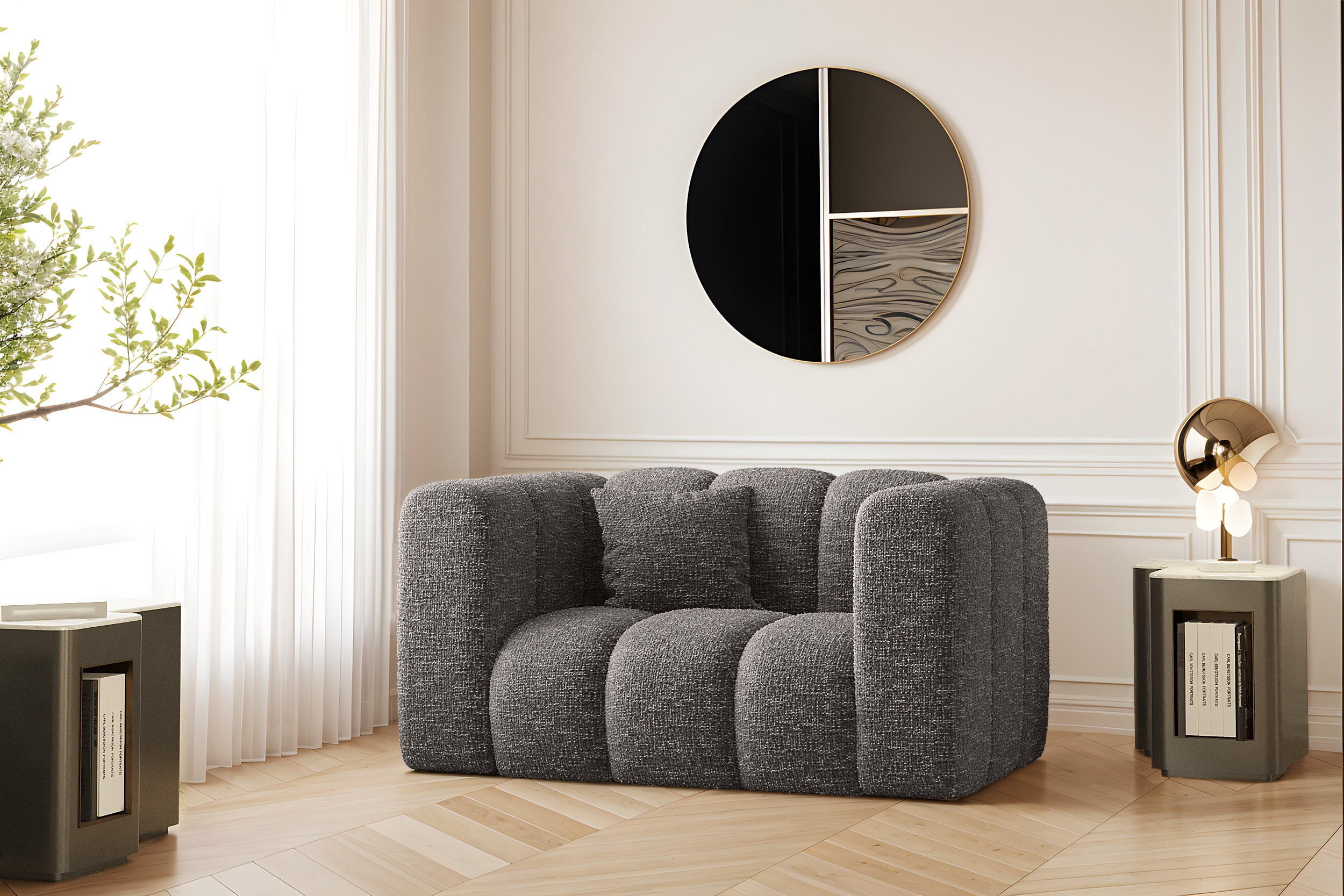 SESSEL Sofa Grand modular stoff Haga Graphit - Dunkelgrau, Holz (137/70/89cm) - Kaiser Möbel