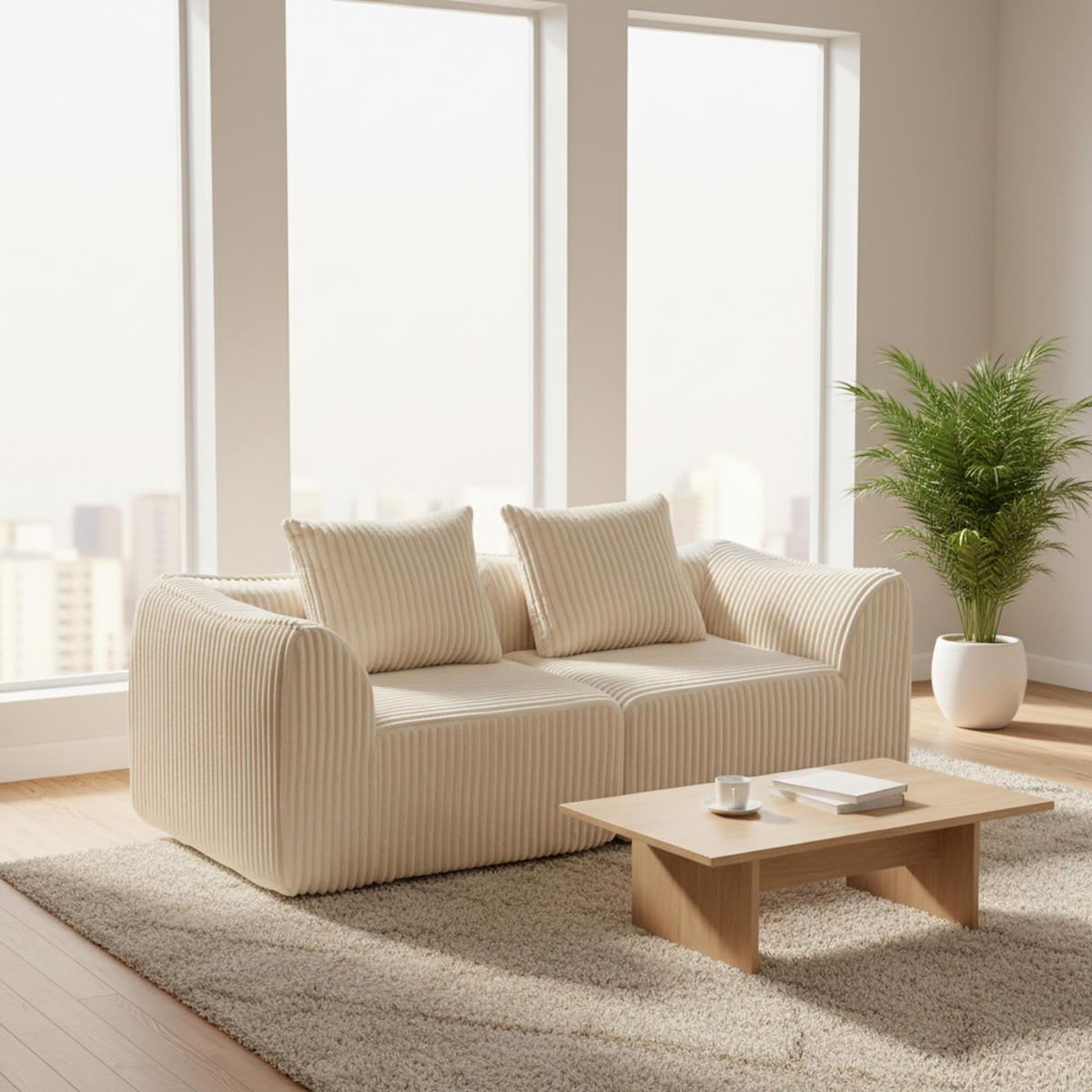 2-SITZER SOFA aus Cord in Beige minimalistisch & ohne Montage - Beige, Textil (101/72.5/185cm) - Urban Meuble