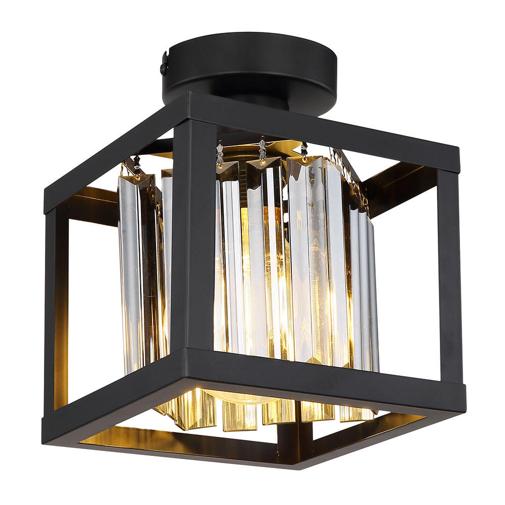 DECKENLEUCHTE MATHILDE Schwarz Glaskristall rauch - Schwarz, Glas (17/17/21cm) - Globo Lighting
