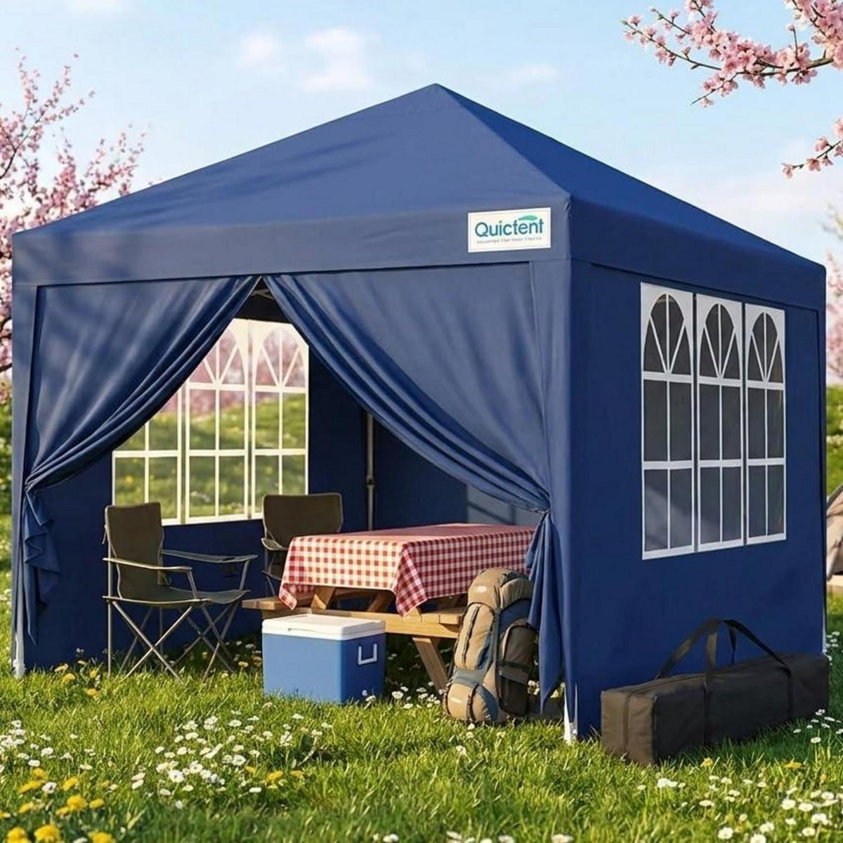 FALTPAVILLON 3 x 3 m Blau mit Seitenwänden - Blau, Textil (294/265/294cm)