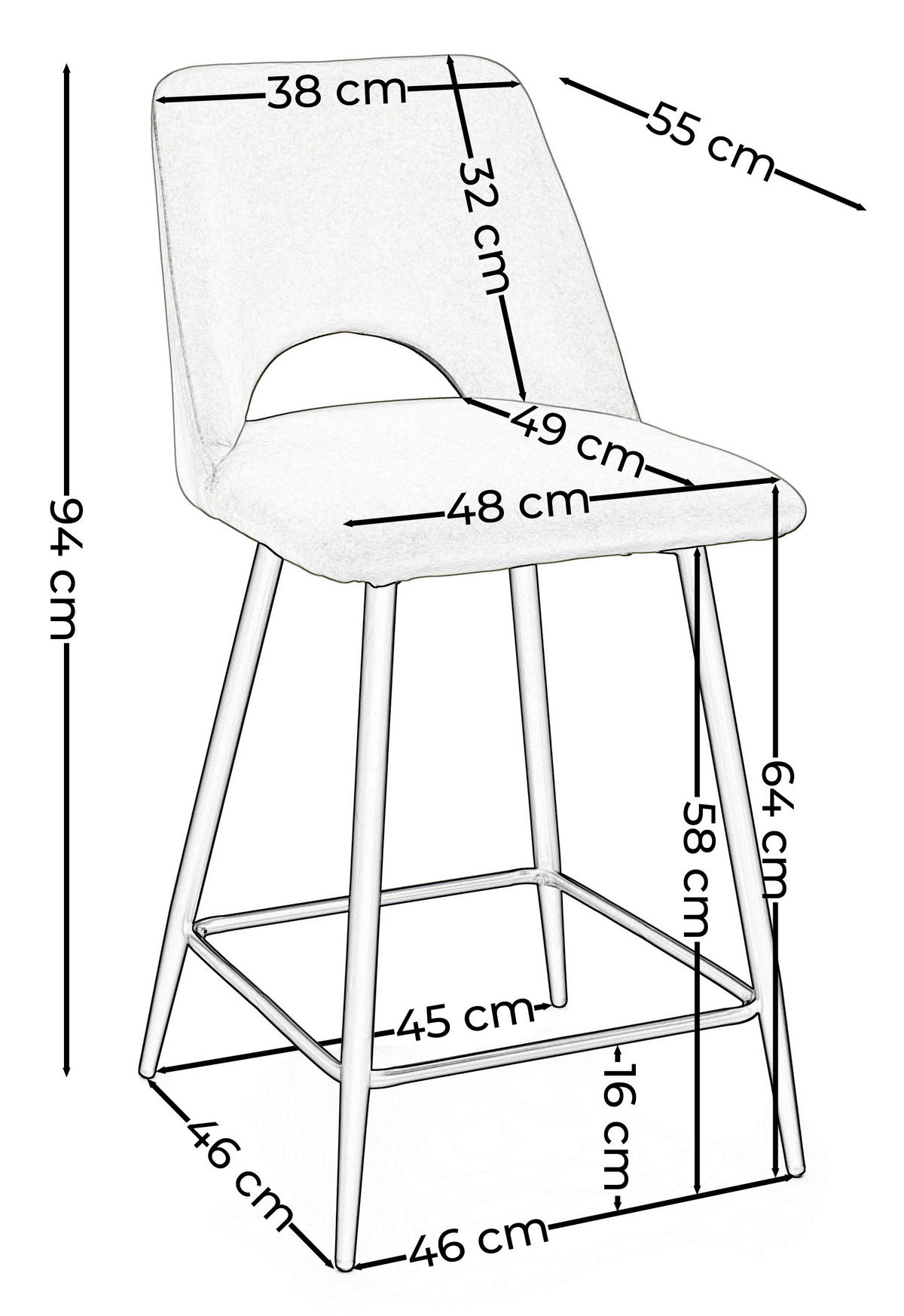 BARHOCKER ORO gepolsterter mit Steppung - grün - Samt Velour - Schwarz/Grün, Textil/Metall (48/94/55cm) - NEW HOME