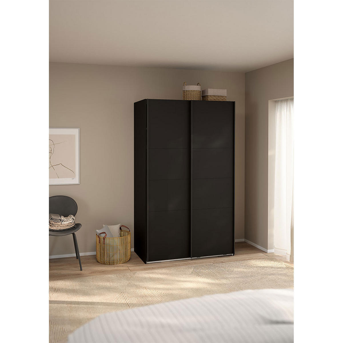 SCHIEBETÜRENSCHRANK, Catania, Schwarz, Holzwerkstoff, 119 x 67 x 201 cm - Schwarz, Holzwerkstoff (119/201/67cm) - ebuy24