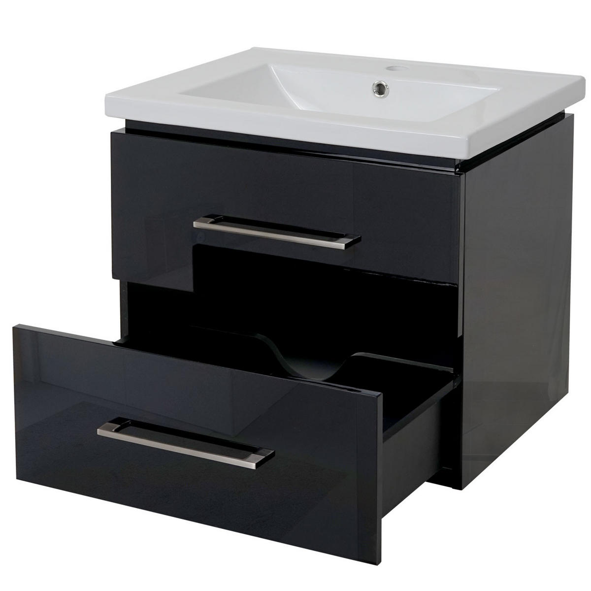 WASCHBECKEN+UNTERSCHRANK Hochglanz Schwarz - Schwarz Hochglanz, Keramik (61/54/48cm) - MCW