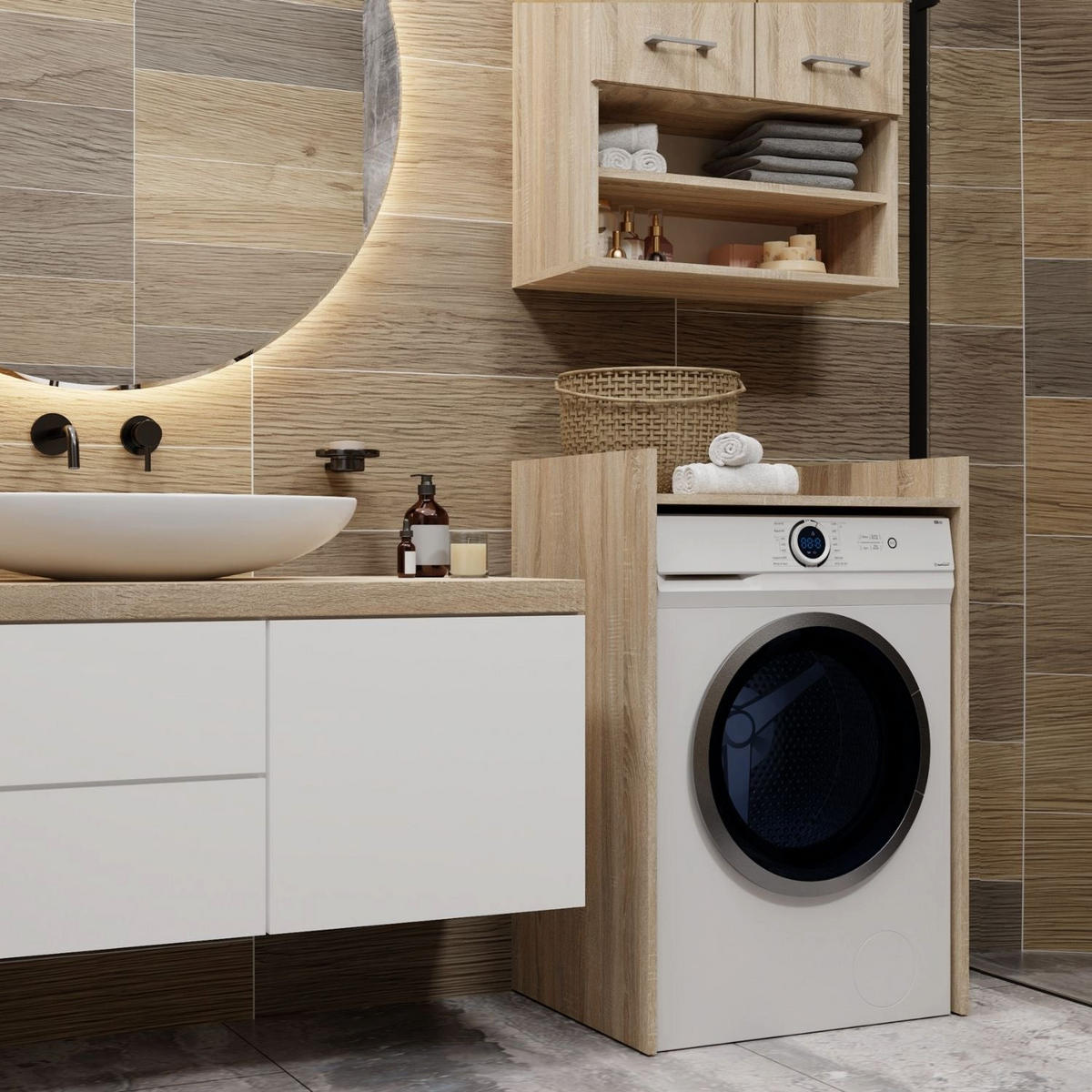 WASCHMASCHINENSCHRANK Waschli Klein B - Sonoma Eiche, Holzwerkstoff (64/97.5/50cm) - kommodly