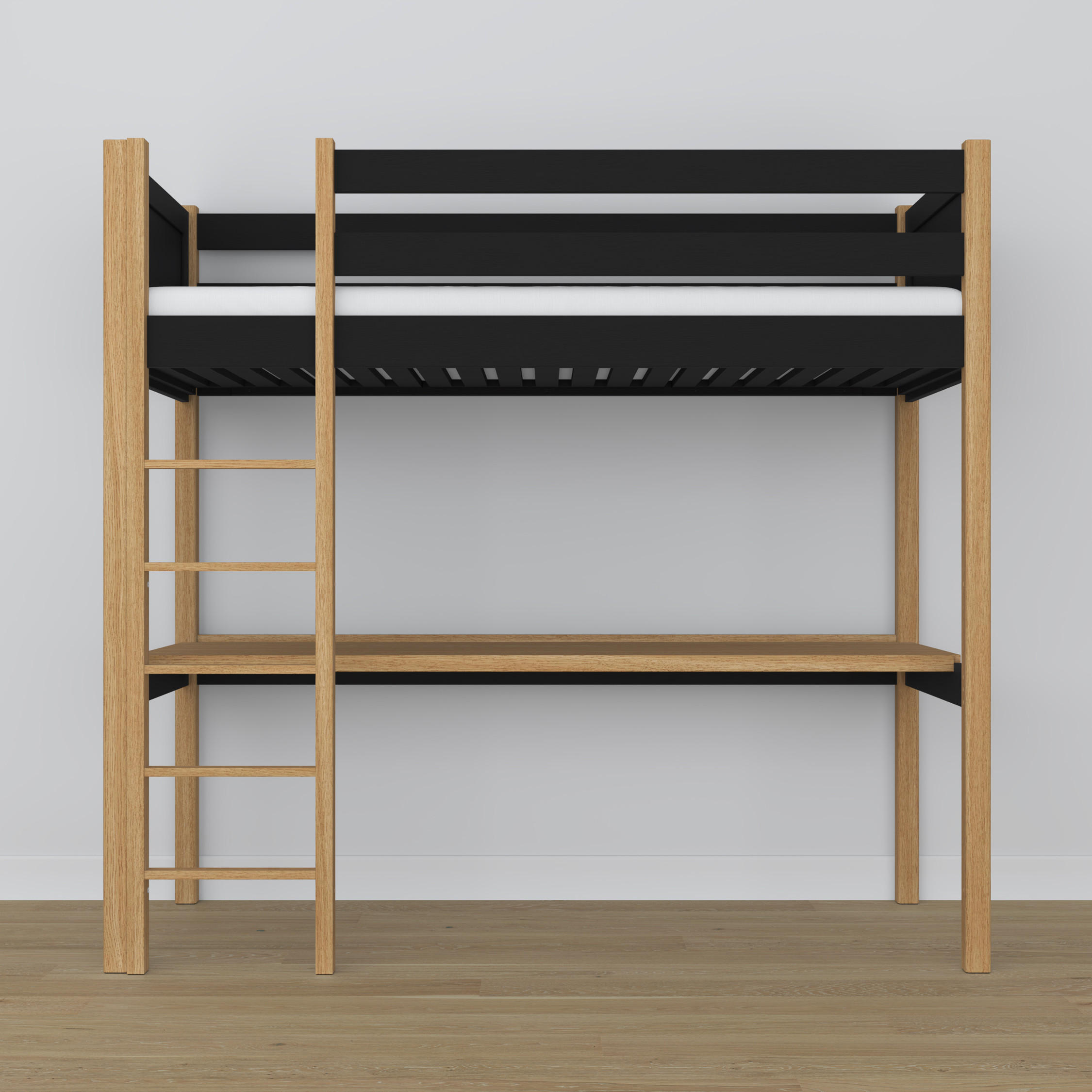 HOCHBETT N06 mit Schreibtisch Schwarz / Eiche Natur 80/190 - Schwarz/Eiche Artisan, Naturmaterialien/Holz (80/190cm) - N-Wood