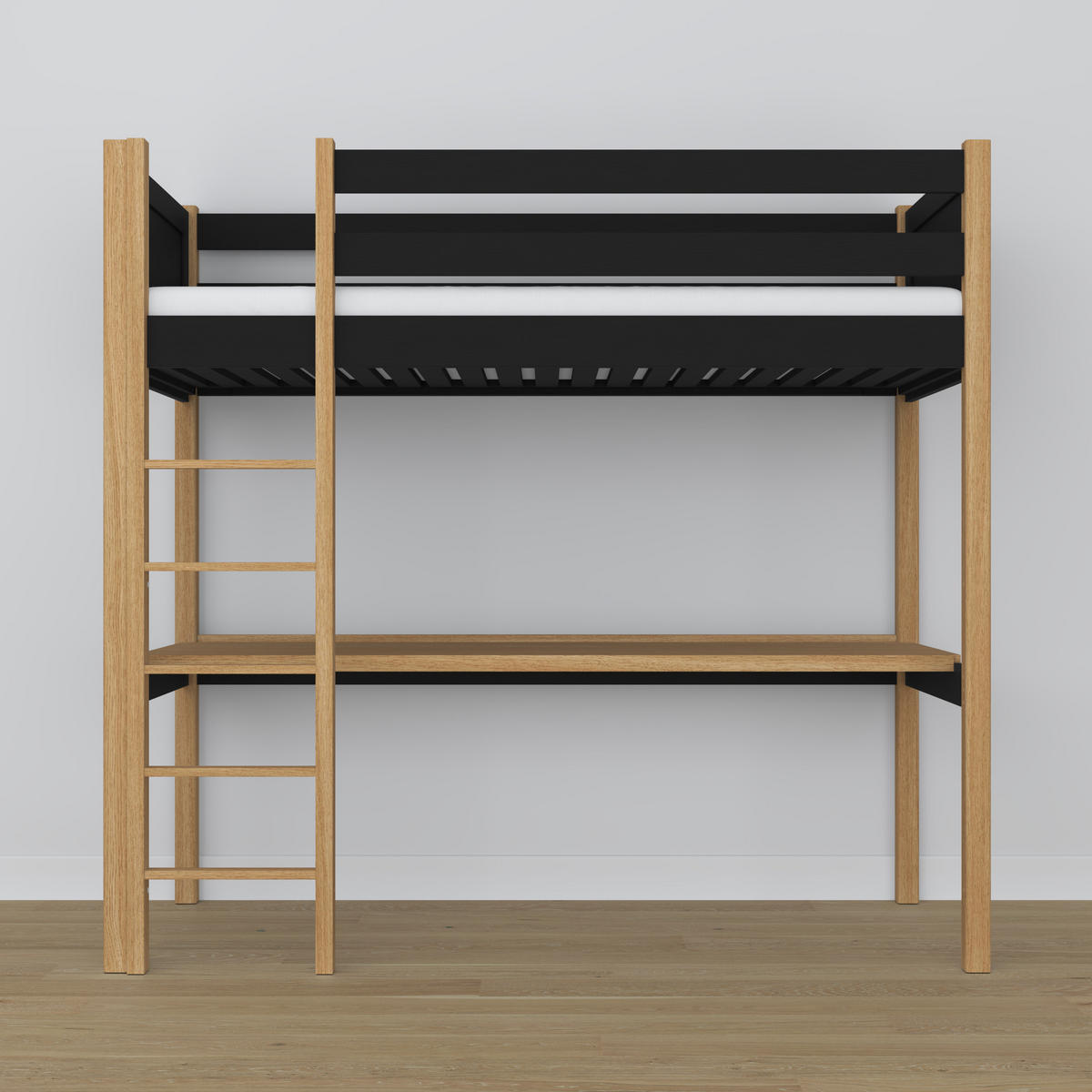 HOCHBETT N06 mit Schreibtisch Schwarz / Eiche Natur 90/190 - Schwarz/Eiche Artisan, Naturmaterialien/Holz (90/190cm) - N-Wood