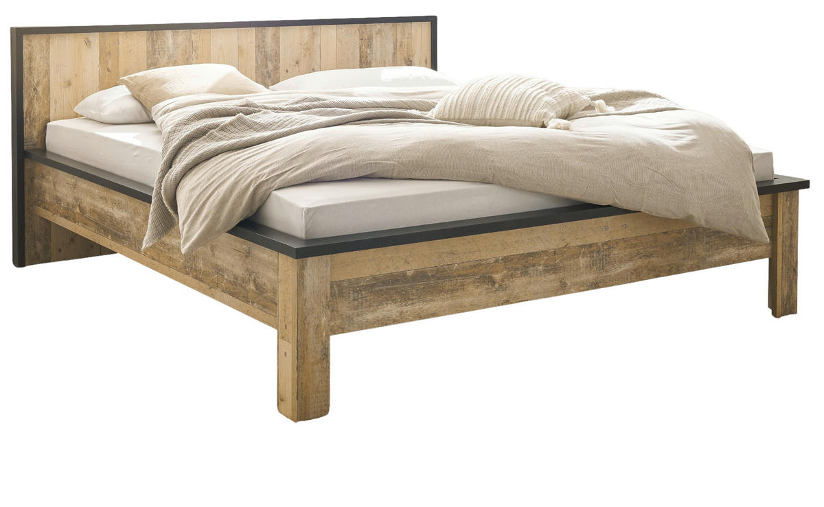 BETT Used Wood hell, Anthrazit, Doppelbett Liegefläche 180 x 200 cm - Eichefarben/Anthrazit, Holzwerkstoff/Metall (180/200cm) - Furn.Design