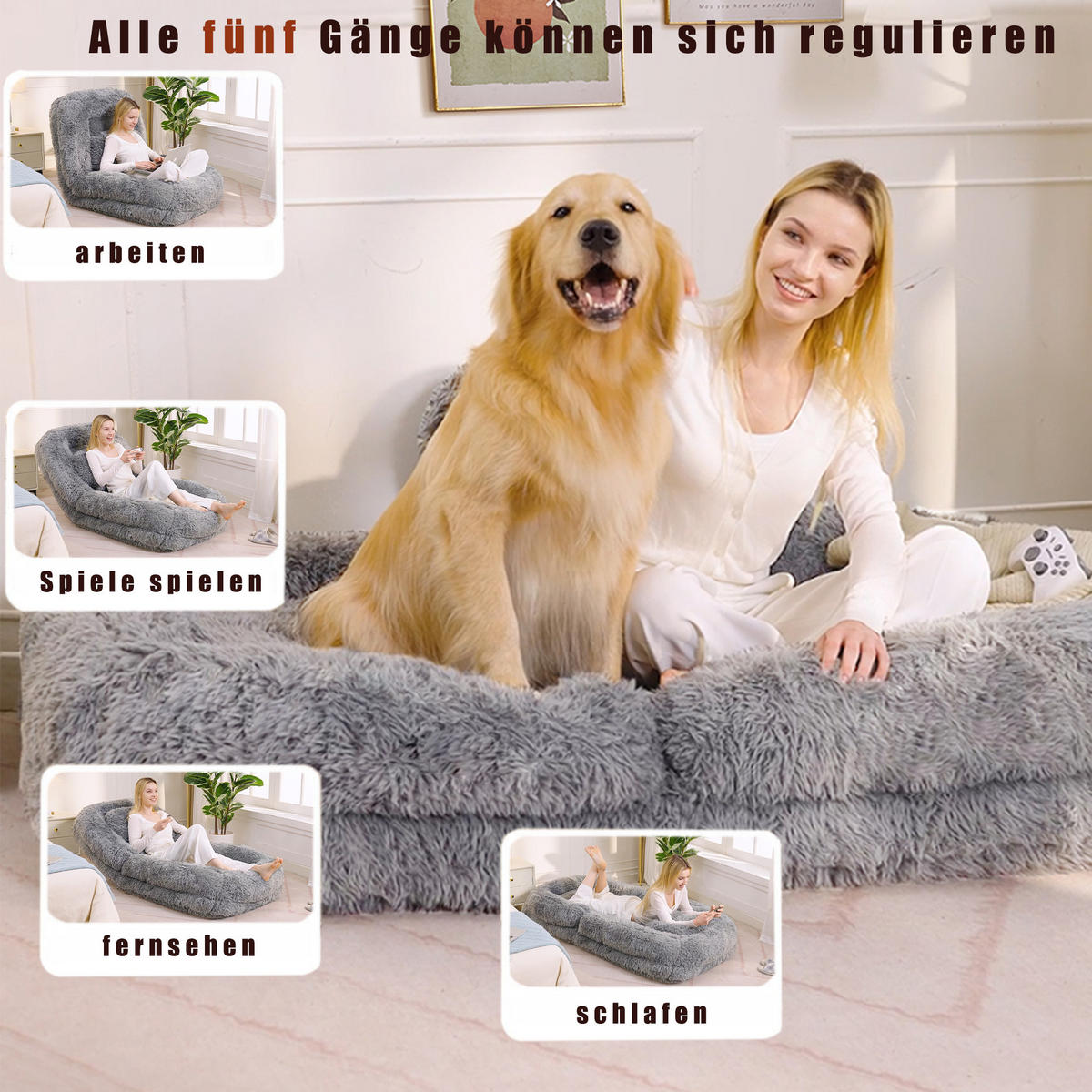 SITZSACK Plüsch Hellgrau mit Verstellfunktion und mit Kissen - Hellgrau, Holzwerkstoff/Textil (89/42/175cm) - WISHDOR