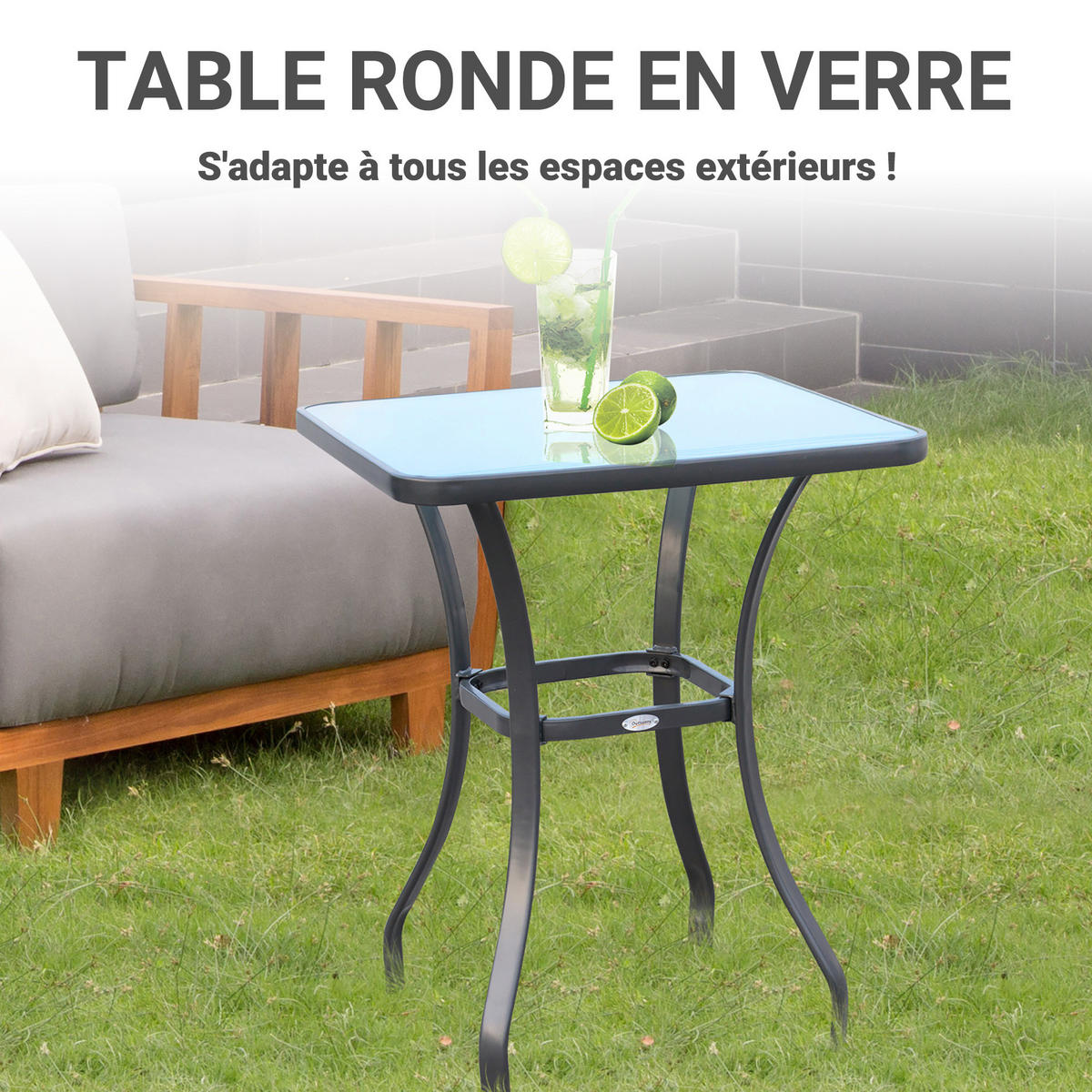 BALKONTISCH DE-14075 68x68 cm mit Granitglas Grau - Grau, Metall (68.5/68.5/84cm) - ComfortXL