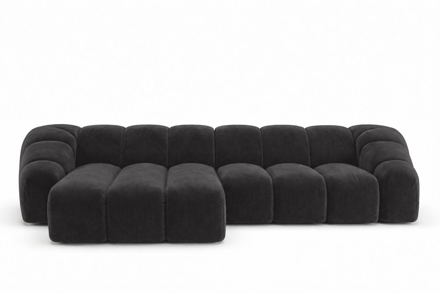 ECKSOFA Modulare L-Form, Veloursstoff Bluvel, Schwarz, Links, CROISSANT L - Schwarz, Holz (305/190cm) - Kaiser Möbel