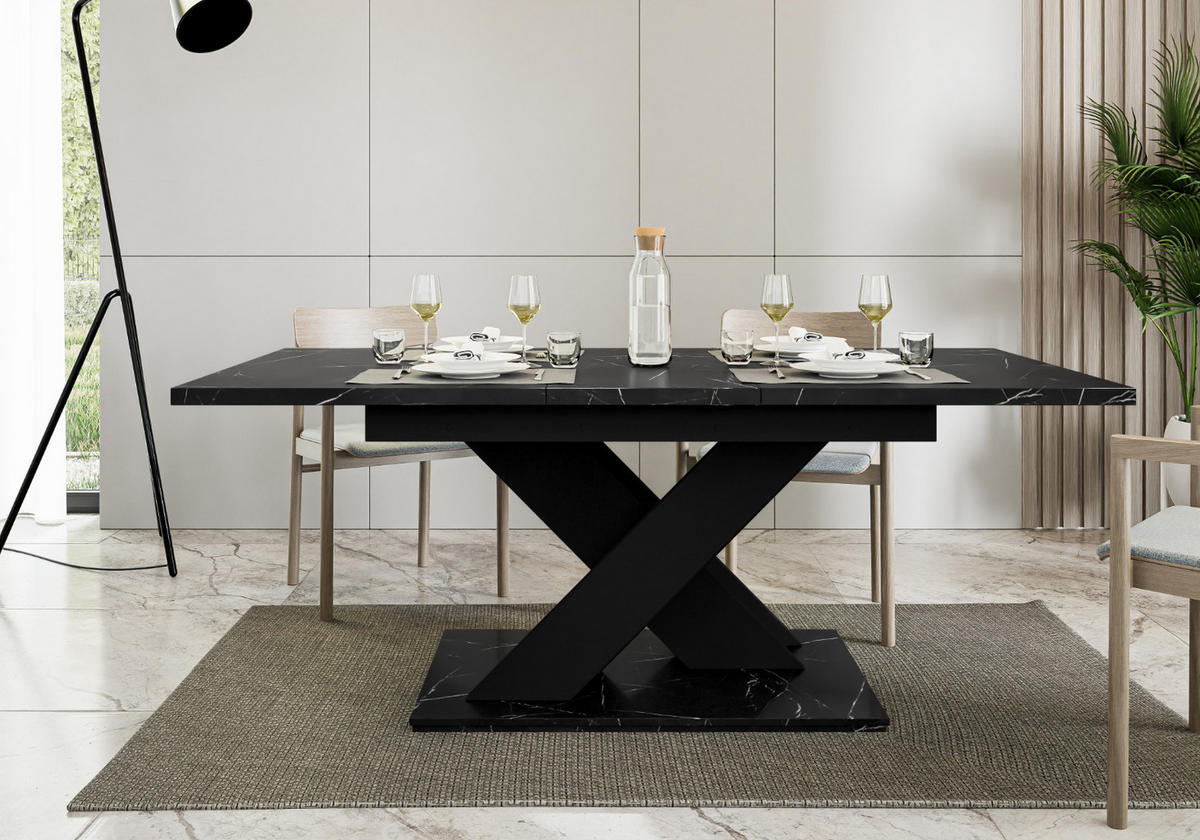 ESSTISCH Ausziehbar 140-180 cm Schwarz Marmor-Optik - Schwarz, Holzwerkstoff (180/80/75cm) - Home Collective