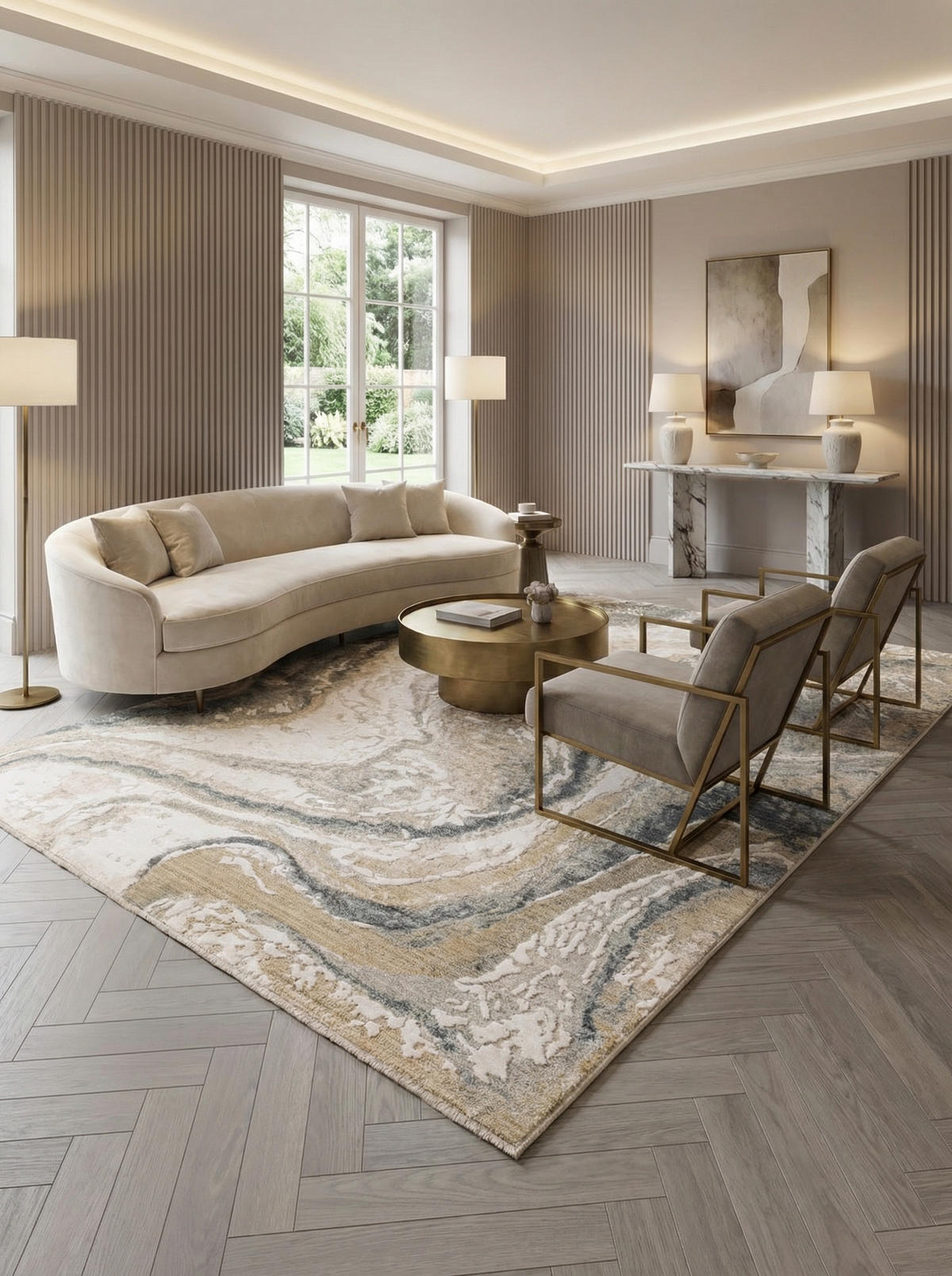 TEPPICH Velours abstrakt Marmoroptik pflegeleicht strapazierfähig Naturtöne SIENA-Elsa, Grau-Beige 200x300 cm - Grau, Textil (200/300cm) - KADIMA DESIGN