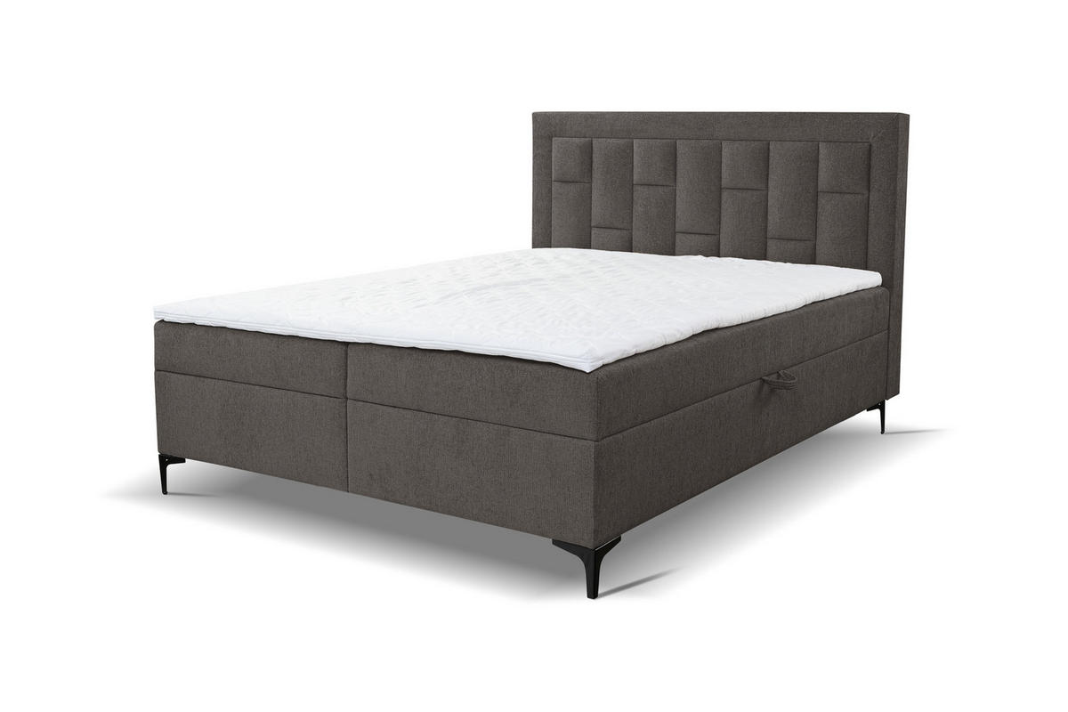 BOXBETT VENEZIA mit 2 Bettkästen, Maße: 180x200 cm, Farbe: Dunkelgrau , Velourstoff, mit Bonell-Matratze inkl. Topper - Dunkelgrau, Holz/Kunststoff (180/200cm) - VENASI MÖBEL