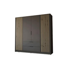 KLEIDERSCHRANK NELA, viertürig mit Lamellen, 206 cm, Graphit/Artisan - Graphitfarben, Holzwerkstoff (206/200/51cm) - Lookway