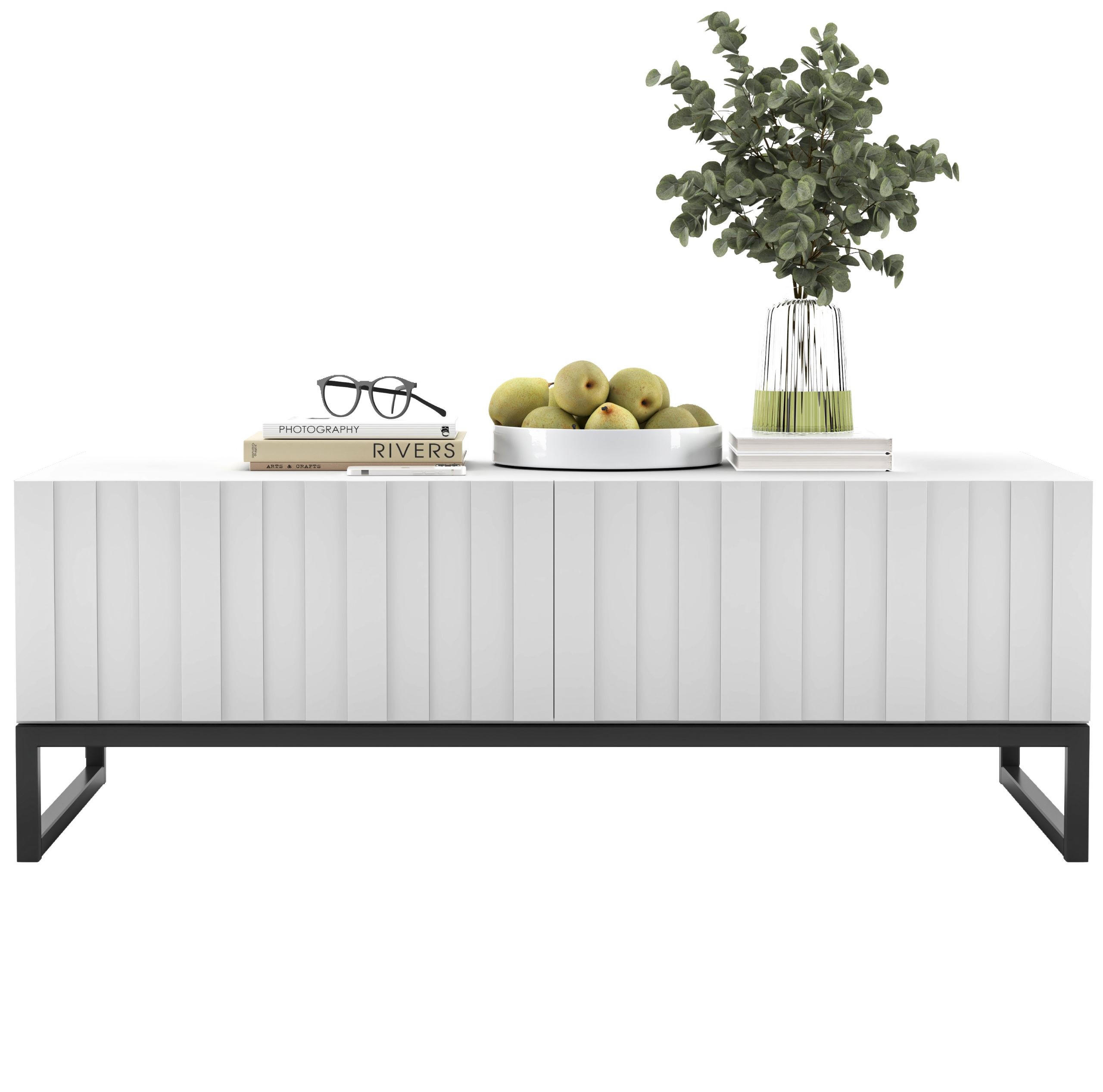 COUCHTISCH Elpis Weiß matt Glamour 110 cm - Schwarz/Weiß, Holzwerkstoff/Metall (54/110/39cm) - Meble Lindner