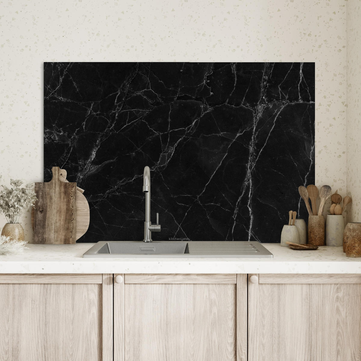SPRITZSCHUTZ KÜCHE Schwarz - Marmor 80x55 cm - Schwarz, Metall (80/0.3/55cm) - MuchoWow
