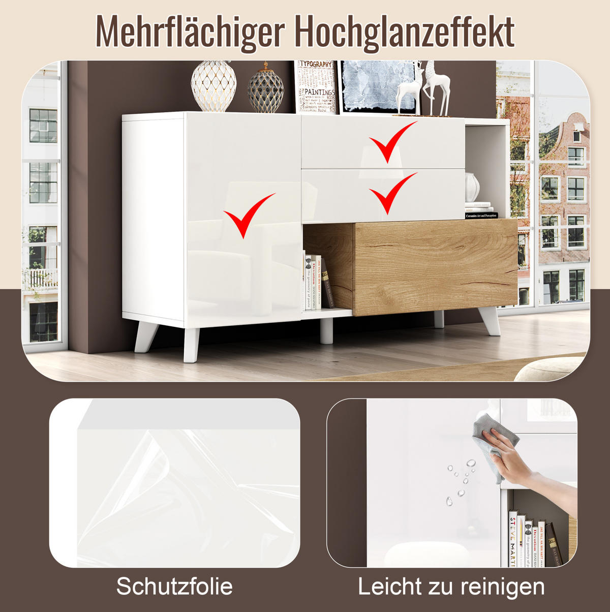 SIDEBOARD 130/40/70 cm Weiß/Eichefarben aus Spanplatte mit Stauraum - Weiß, Holzwerkstoff (40/70/130cm) - OKMYHOME