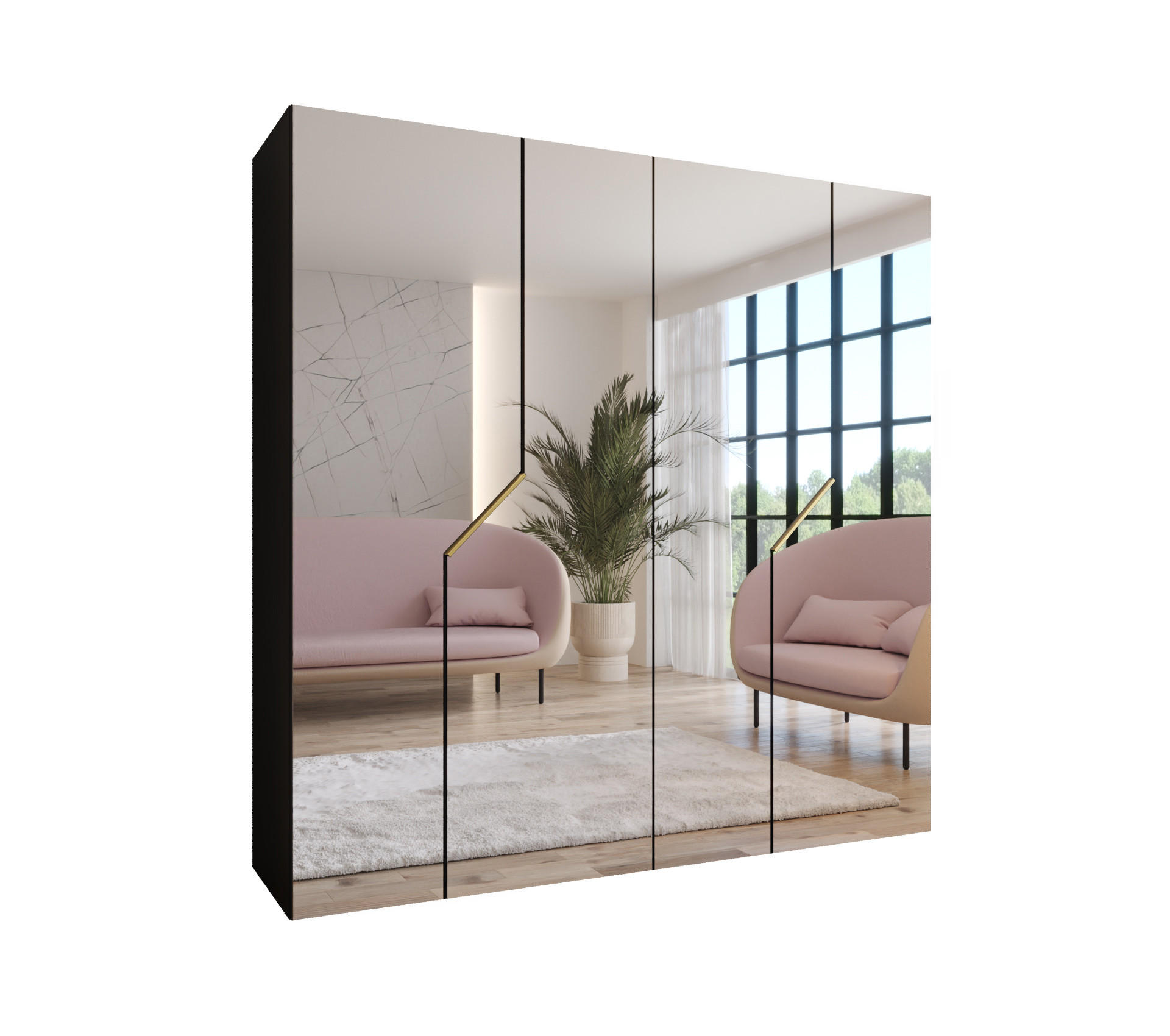 Abiks Möbel DREHTÜRENSCHRANK Schwarz, Gold 200cm × 52cm × 202cm