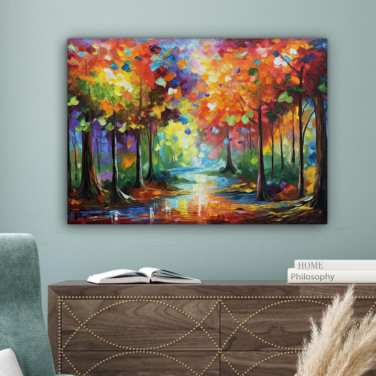 LEINWANDBILD Landschaft - Wald - Farben - Natur Wandbilder 80x60 cm - Multicolor, Textil (80/60cm) - MuchoWow
