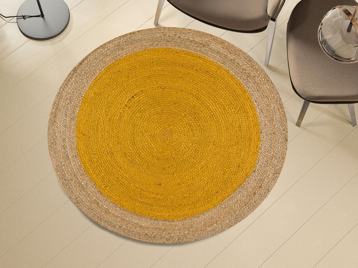 HANDWEBTEPPICH Senffarben Mahon 120/120 cm - Dunkelgelb/Naturfarben, Naturmaterialien (120/120cm) - Atticgo