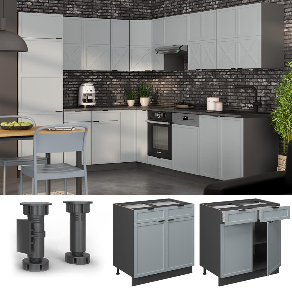 KÜCHENUNTERSCHRANK Fame-Line Hellblau-grau 80 cm, AP Marmor - Anthrazit/Blaugrau, Holzwerkstoff (80/82/60cm) - Vicco