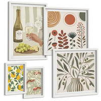 BILDER SET 5er Set - 50x50 cm & 20x30 cm & 40x60 cm Weißer Rahmen - Blumenmuster in Orange und Grün - Weiß, Kunststoff (40/60cm) - TULUP