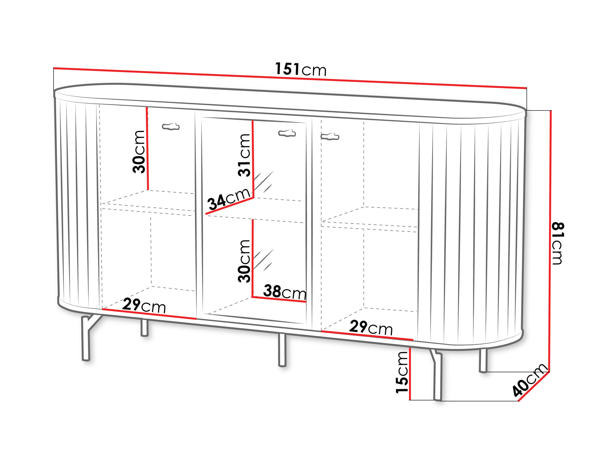 KOMMODE Zante 150 2D1W 03 mit weißer LED Beleuchtung - Goldfarben/Schwarz, Holzwerkstoff/Metall (151/81/40cm) - MIRJAN24